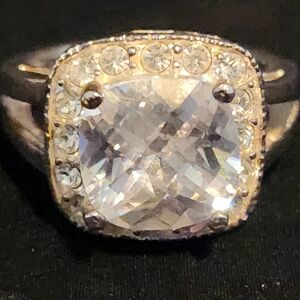Beautiful Clear Stone  Sterling Silver Cocktail Ring Size 6 3/4 5.8 grams